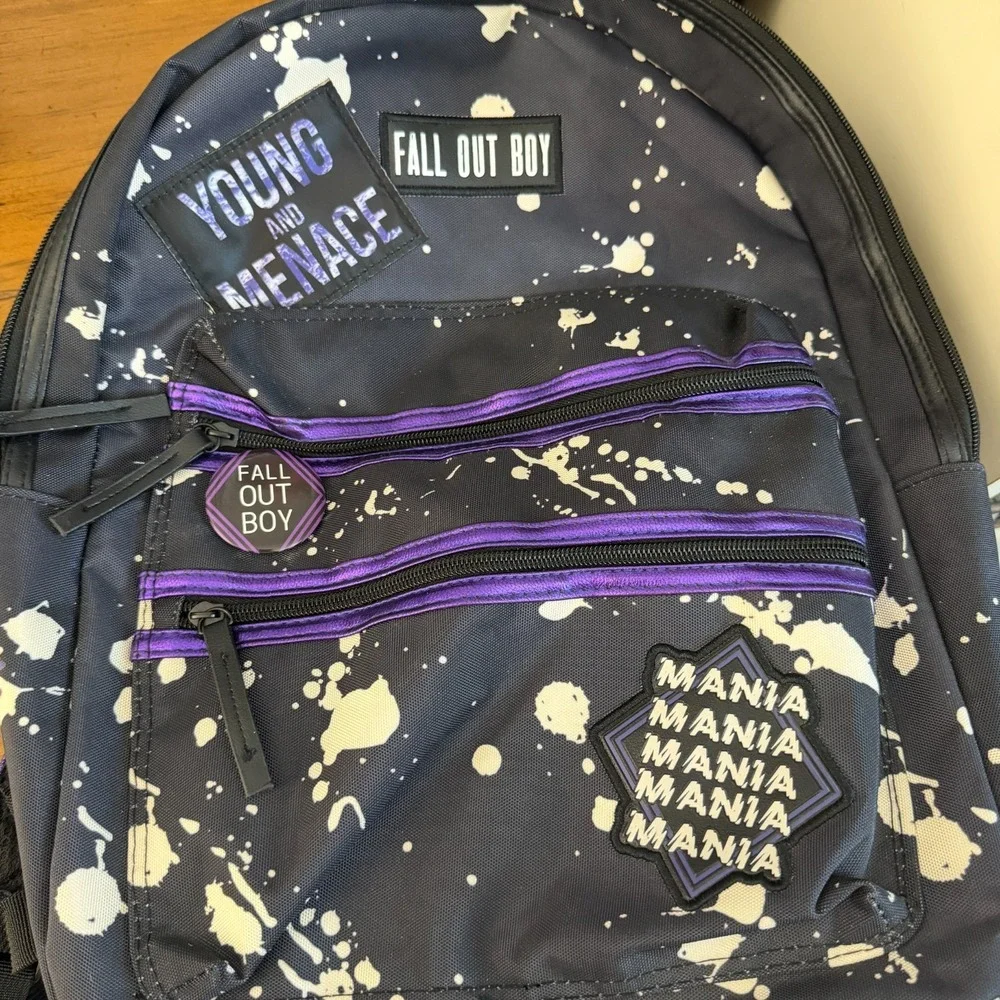 Fall Out Boy Backpack Black Paint Splatter Mania Adjustable Straps Young Menace